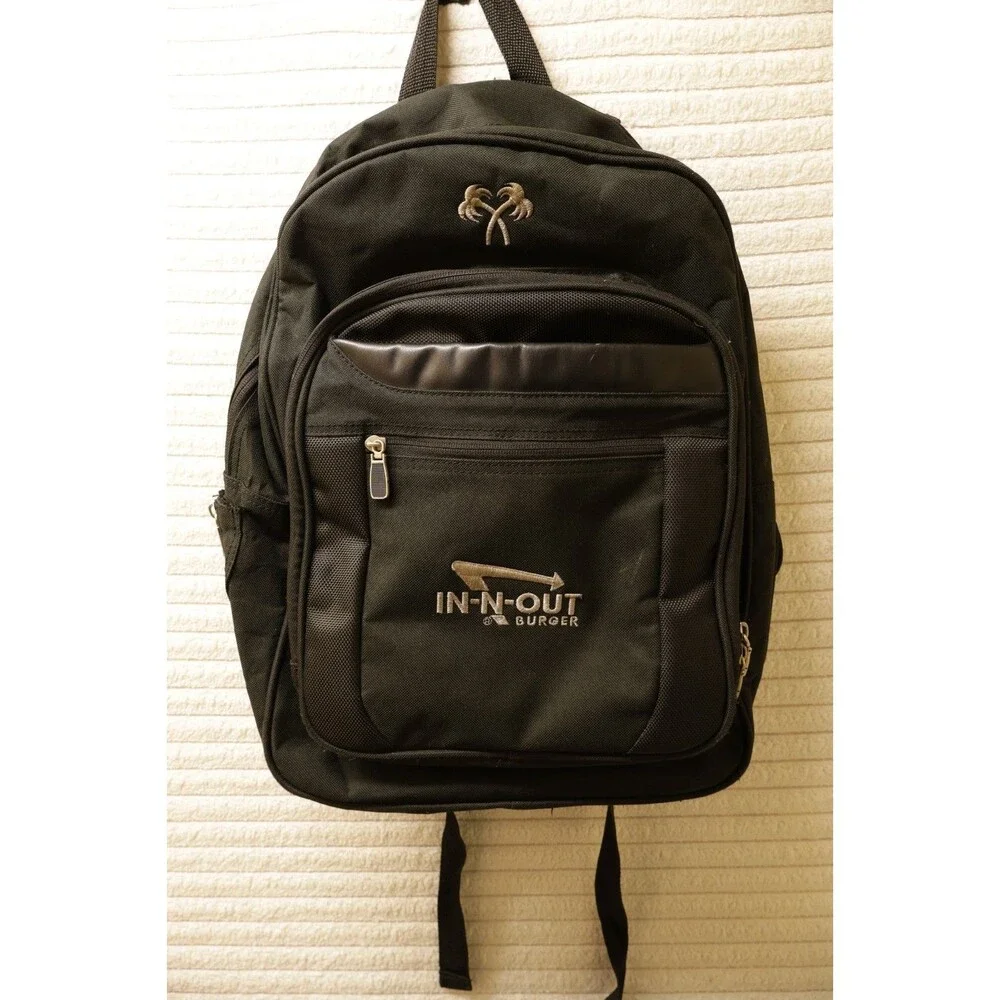 In-N-Out Burger Exclusive Embroidered Black Backpack Multi Pocket Utility Rare